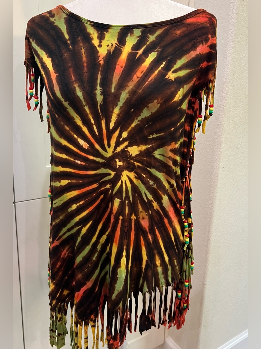 Boho Boutique Tie Dye Fringe Top Festival Wear Beaded Tassel Made in Nepal S|M
